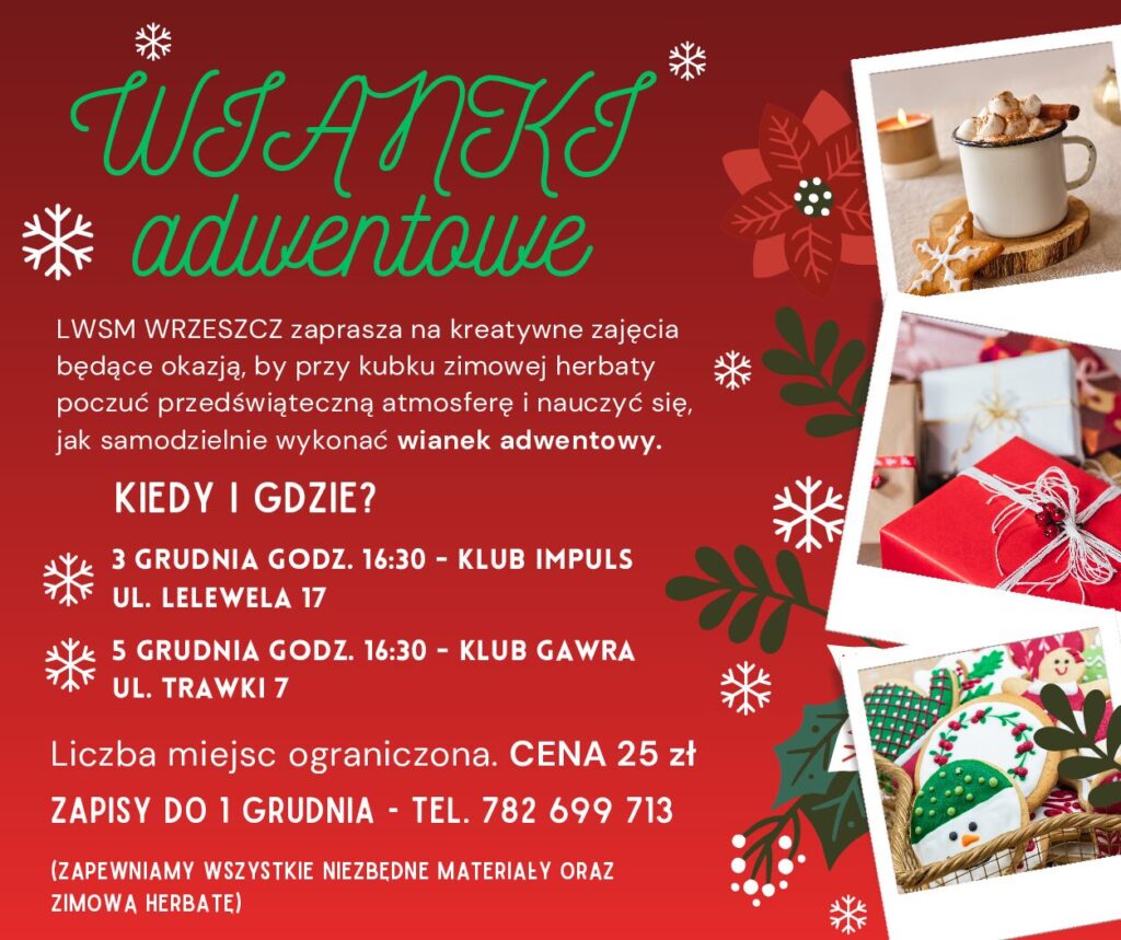 Zaproszenie na warsztaty świąteczne: Wianki Adwentowe z LWSM Wrzeszcz